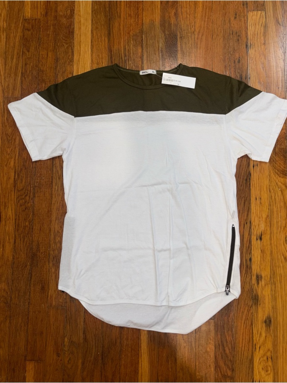 New Men's Two-Tone Crew Neck Tee - Olive & White Sz:L,XL